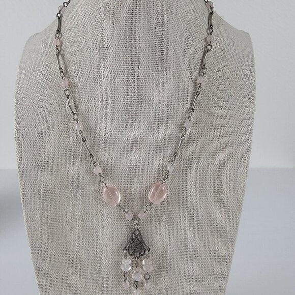 Bellagio USA Pink Crystal Necklace 17 Inch  Silver Tone Bar Link Lobster Clasp - Picture 1 of 10